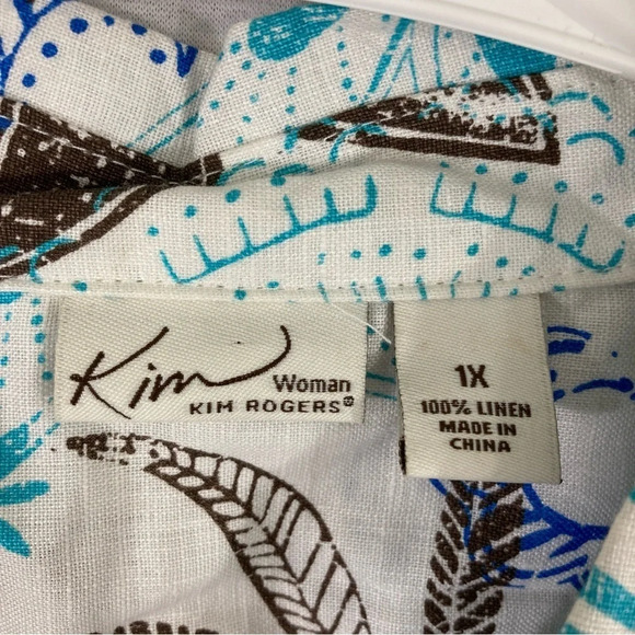 Kim Rogers Floral 100% Linen Short Sleeve Button Down 1X - Picture 2 of 9